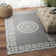 GREY AND WHITE FLORAL HAND TUFTED CARPET