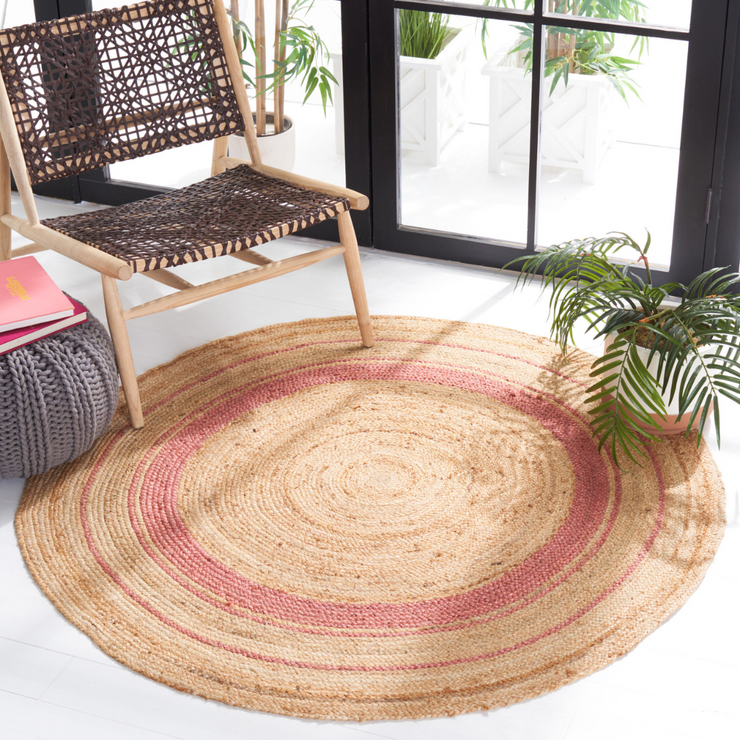 PINK AND NATURAL ROUND JUTE DHURRIE